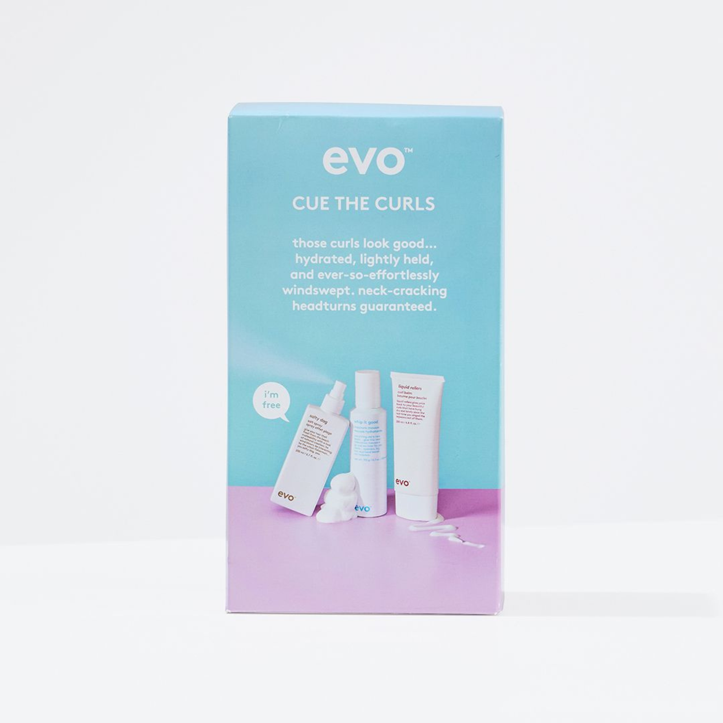 Evo Cue the curls gift pack including Salty dog, Whip it good and Liquid Rollers