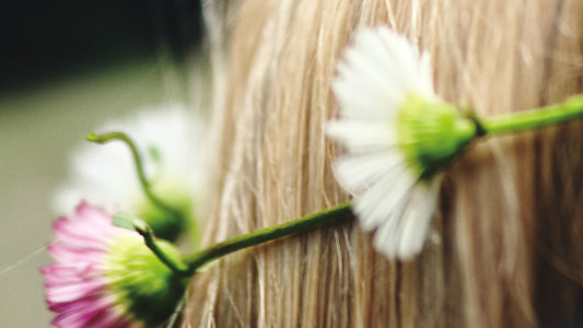 Blonde hair with a daisy wreath