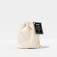 Beige drawstring bag with 'evo' branding on a light gray background