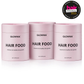 Three containers of GLOWWA Hair Food on a white background with an award badge at the top right corner.