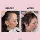 Before and after comparison of hair treatment with 'GLOWWA' branding on a pink background.