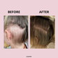 Before and after comparison of hair treatment on a pink background with 'GLOWWA' branding.